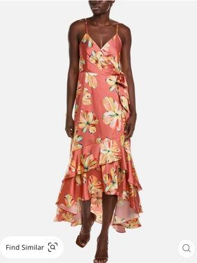 Hutch Coral Floral High-Low Wrap Dress